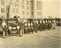 Women&#39;s Auxiliary posing on Linden Lane in front of Saint Mary&#39;s Hall for the 1921 Development Drive