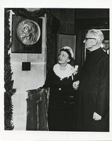 Burns, Alice Blake (Mrs. John J. Burns) with Terrence Connolly at dedication of Thompson plaque