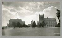 Saint Mary&#39;s Hall, Gasson Hall, and Bapst Library from Commonwealth Avenue looking down Linden Lane, by Clifton Church