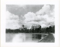 Gasson Hall and Saint Mary&#39;s Hall from reservoir, by Clifton Church