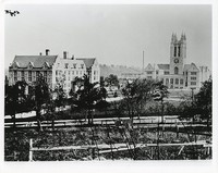 Commonwealth Avenue entrance with Saint Mary&#39;s Hall, Gasson Hall, and Devlin Hall under construction