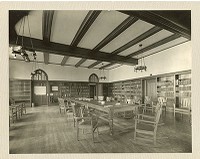Unidentified building interior: classroom with table and chairs by Clifton Church