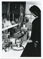 Devlin Hall interior: Sister Thomas More Kiely, class of 1965, in chemistry lab