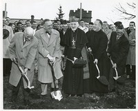 Fenwick Hall exterior: groundbreaking with Richard Cushing and Michael P. Walsh