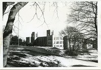 Fulton Hall exterior through trees before Lyons Hall was built