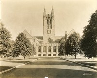 Gasson Hall exterior: bell tower and front from Linden Lane by Clifton Church