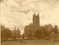 Gasson Hall exterior: Devlin Hall in background, by Clifton Church