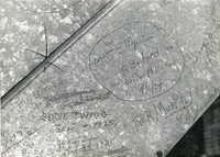 Gasson Hall interior: tower wall with signatures of students and class years ranging from 1920s-1940s