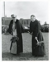 McElroy Commons exterior: groundbreaking with Richard Cushing and Michael P. Walsh