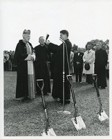 McElroy Commons exterior: groundbreaking with Richard Cushing, Michael P. Walsh, and Frank Rossiter