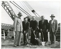 McHugh Forum exterior: groundbreaking with John King, Charles W. O&#39;Brien, Michael P. Walsh, John J. Griffin, and Fred Dyer