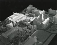 O&#39;Neill Library exterior, photograph of architectural model