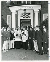Shaw House exterior: blessing with George Drury and Michael P. Walsh