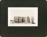 Saint Mary&#39;s Hall exterior: back view with snow, by Clifton Church