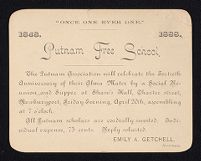 Putnam Free School 40th anniversary dinner invitation, 1888