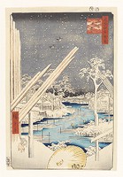 Fukagawa Lumberyards from the series One Hundred Famous Views of Edo, woodblock print, ink and color on paper