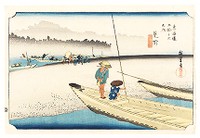 Mitsuke: Tenryû River View from the series Fifty-three Stations of the Tôkaidô, woodblock print, ink and color on paper