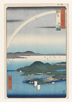 Tsushima Province: A Fine Evening on the Coast from the series Famous Places in the Sixty-odd Provinces, woodblock print, ink and color on paper