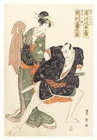 Ichikawa Yaozō as Ume no Yoshibei and Segawa Kikunojō as his wife Koume, woodblock print, ink and color on paper