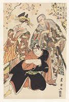 Sukeroku: Flower of Edo, in a scene from a kabuki theater production, woodblock print, ink and color on paper