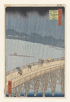 Sudden Shower over Ôhashi Bridge and Atake from the series One Hundred Famous Views of Edo, woodblock print, ink and color on paper