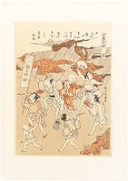 Chanting Farmers Praying for Rain from a series of the Four Social Classes, woodblock print, ink and color on paper