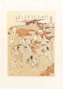 Chanting Farmers Praying for Rain from a series of the Four Social Classes, woodblock print, ink and color on paper