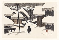 Winter in Aizu (3), woodblock print, ink and color on paper