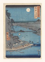 Ômi Province: Lake Biwa, Ishiyama Temple from the series Famous Places in the Sixty-odd Provinces, woodblock print, ink and color on paper