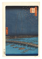 Fireworks at Ryôgoku from the series One Hundred Famous Views of Edo, woodblock print, ink and color on paper