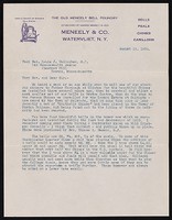 Meneely &amp; Company correspondence regarding bell tones and specifications