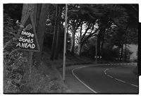 Provisional Irish Republican Army (PIRA) drogue bomb warning sign outside Downpatrick, County Down