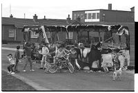 Flying Horse Estate, Downpatrick, rioting on anniversary of internment, burnt-out vehicles