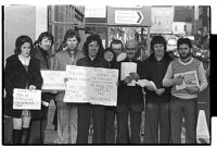 Sinn Fein protest meeting with placards saying &quot;Support the hunger strikers in Portlaoise,&quot; Downpatrick