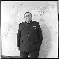 Alan McQuillan, Royal Ulster Constabulary (RUC) Assistant Chief Constable, with map