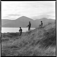 Royal Ulster Constabulary (RUC) weapons training with Mourne Mountains in background, Ballykinlar Army Camp, Downpatrick, County Down