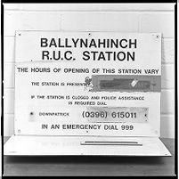 Royal Ulster Constabulary (RUC) signs, nameplates removed from the walls of RUC stations, Culleybackey, Calledon, Loughgall, Ballynahinch