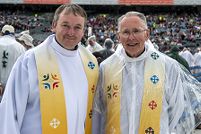 International Eucharistic Congress, 50th, Eddie Magee on the left, from Portaferry, County Down, Final Day Ceremony, Croke Park Gaelic Athletic Association (GAA) Stadium, Dublin