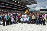 International Eucharistic Congress, 50th, pilgrims from Downpatrick, including Margaret Ritchie, MP for South Down (Social Democratic and Labour Party (SDLP)), Sister Vianney, and Eamon McConvey, Sinn Fein Councillor, at the Final Day Ceremony, Croke Park Gaelic Athletic Association (GAA) Stadium, Dublin