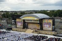 International Eucharistic Congress, 50th, view of altar with Marc Ouellet shown onscreen at the Final Day Ceremony, Croke Park Gaelic Athletic Association (GAA) Stadium, Dublin