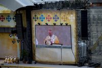 International Eucharistic Congress, 50th, Marc Ouellet shown onscreen at the Final Day Ceremony, Croke Park Gaelic Athletic Association (GAA) Stadium, Dublin