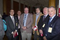 Martin Mansergh with others, including former republican prisoner Paddy Joe McClean and Anna Bryson, at the Peace Process project website launch, Stormont Building, Belfast