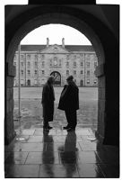 Paddy O&#39;Regan, one of the Irish Republican Army (IRA) men who attacked Brookeborough RUC barracks in 1957, portraits with Freddie Pyne, whose father was the last Royal Ulster Constabulary (RUC) man to speak to Sean South before he died, including them holding Sean South&#39;s map wheel